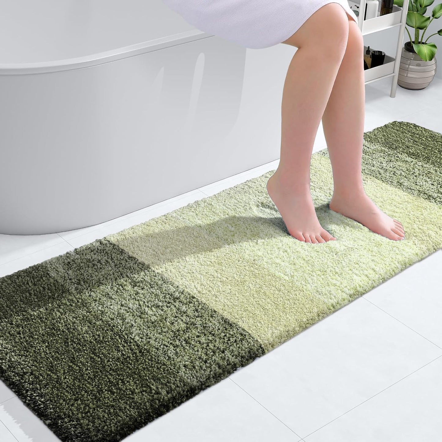OLANLY Bathroom Runner Rug - Extra Soft Microfiber Mat | Quick-Dry, Washable, 59x20 in Dark Green
