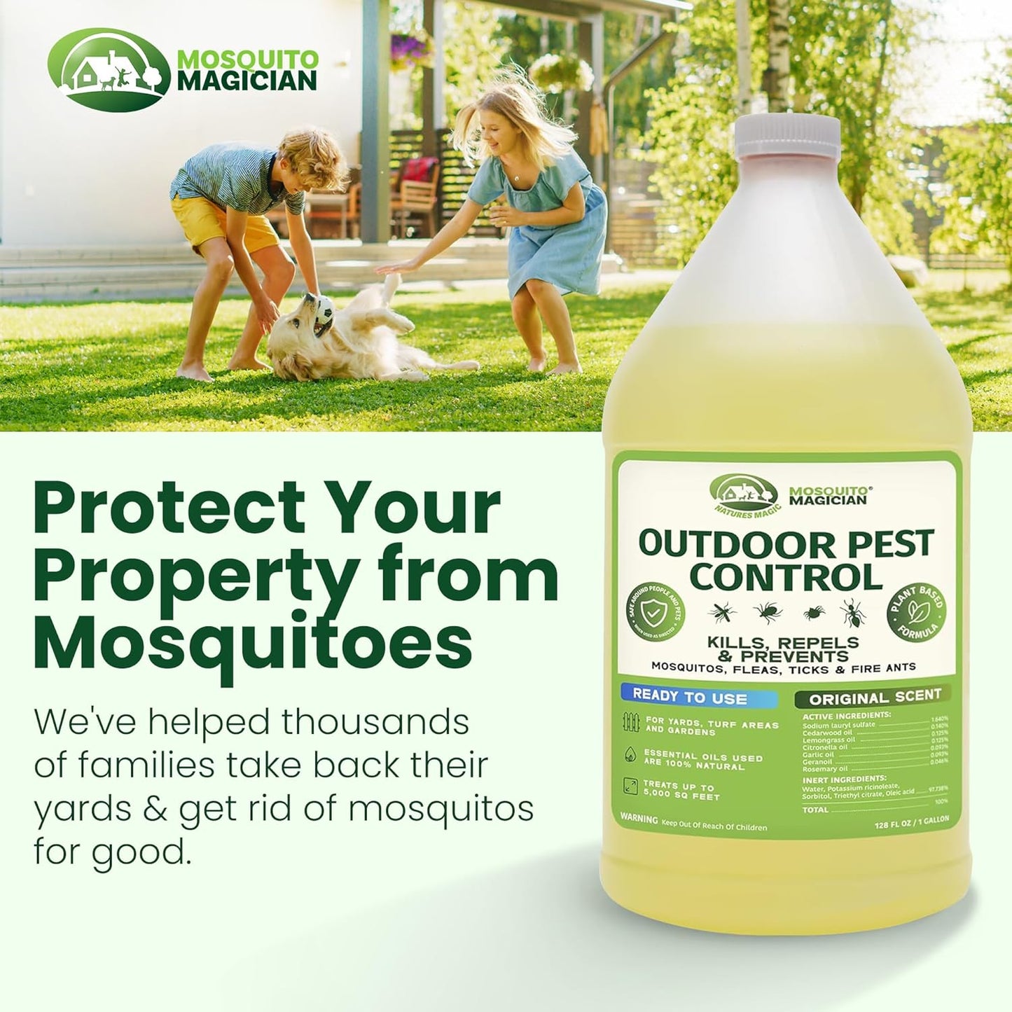 Mosquito Magician Liquid Solution - Effective Mosquito, Flea & Fire Ant Control - Safe for Pets & Lawns, 2 Gallon