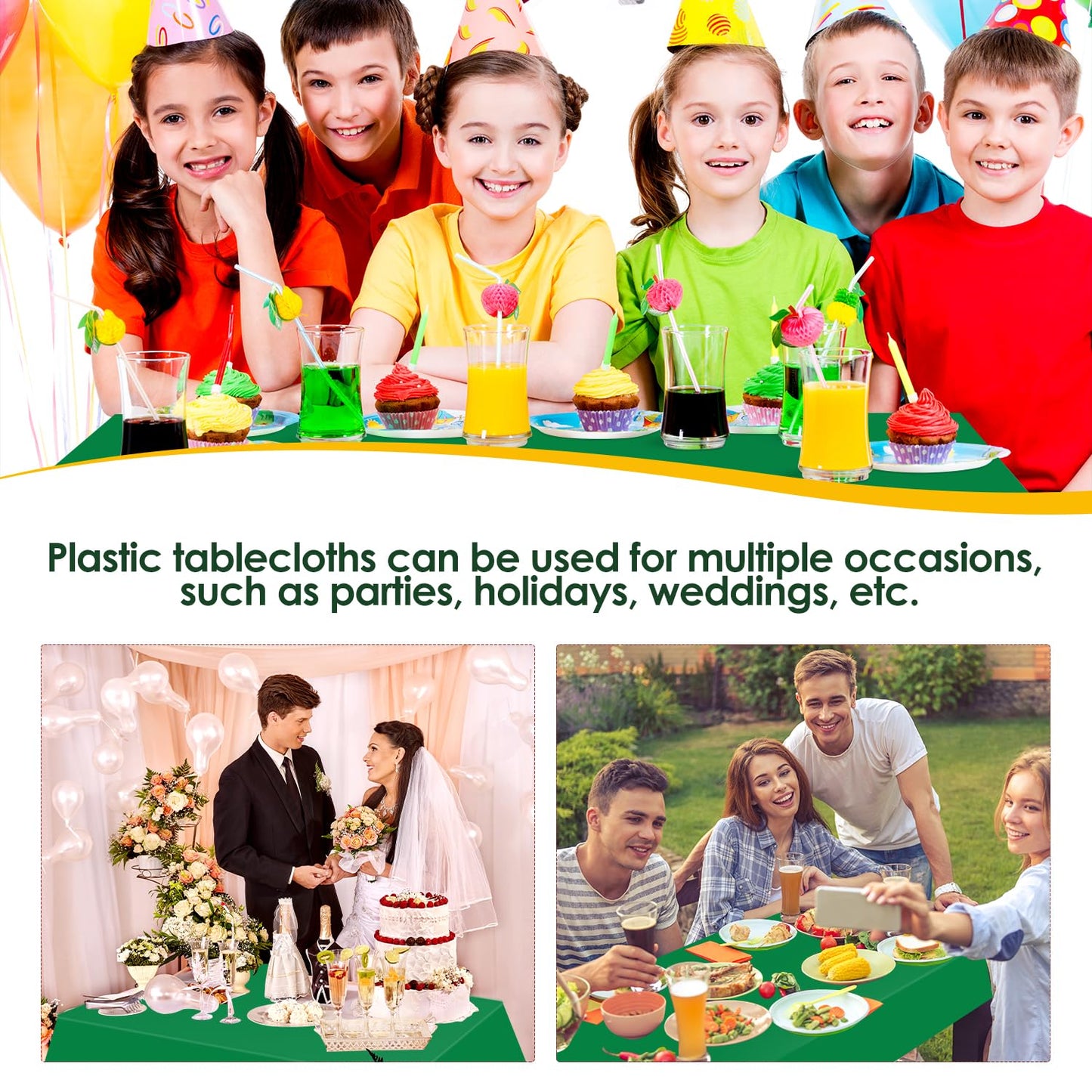 Xnluothsk Green 5 Pack 54 x 108 Inch Plastic Tablecloth Disposable Tablecloth for Rectangle Table, Party Plastic Table Cloth