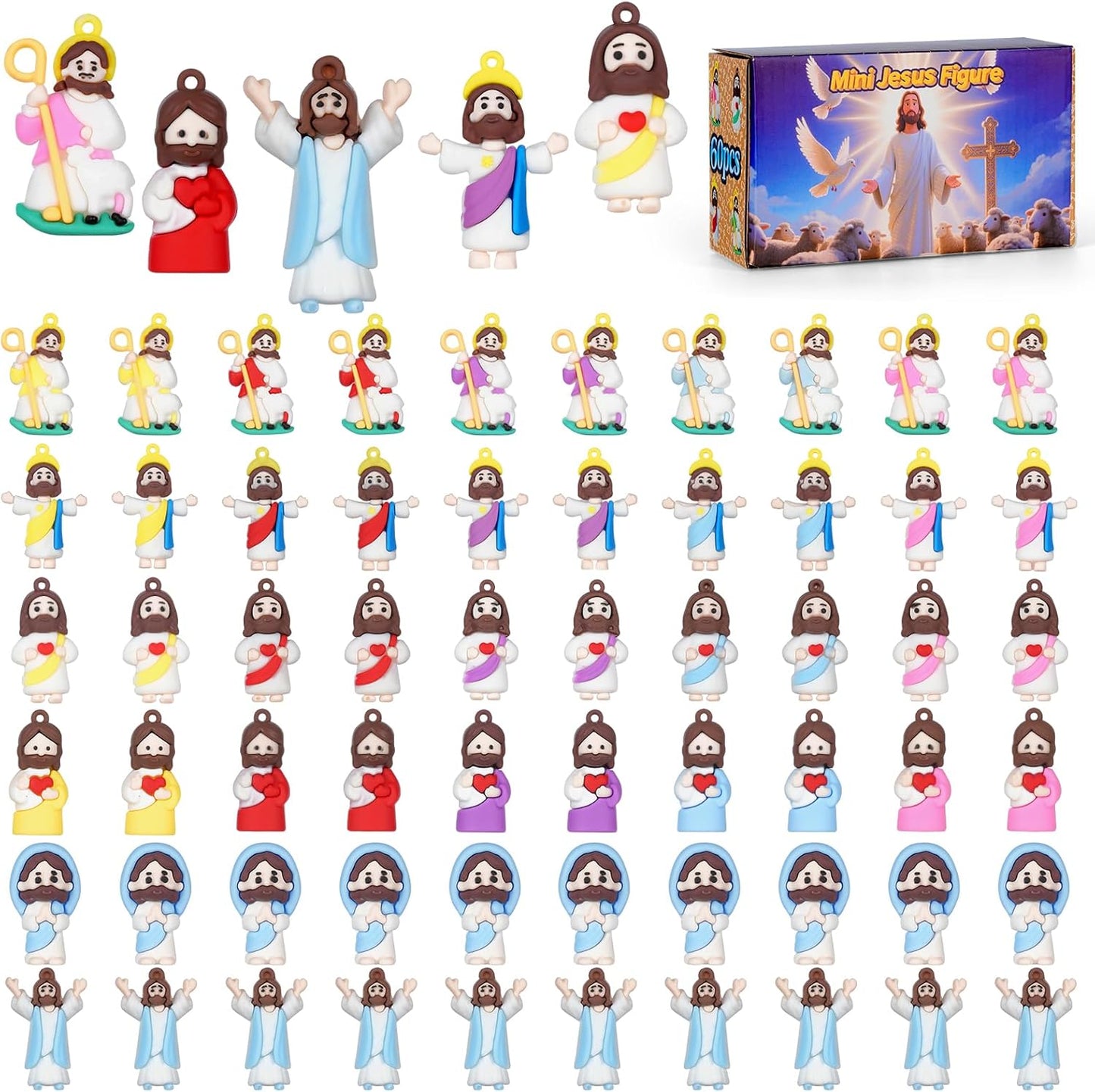 Mini Jesus Figures by [Brand Name] - 60PCS Easter Basket Stuffers | Tiny Pocket Figurines for Hide and Seek