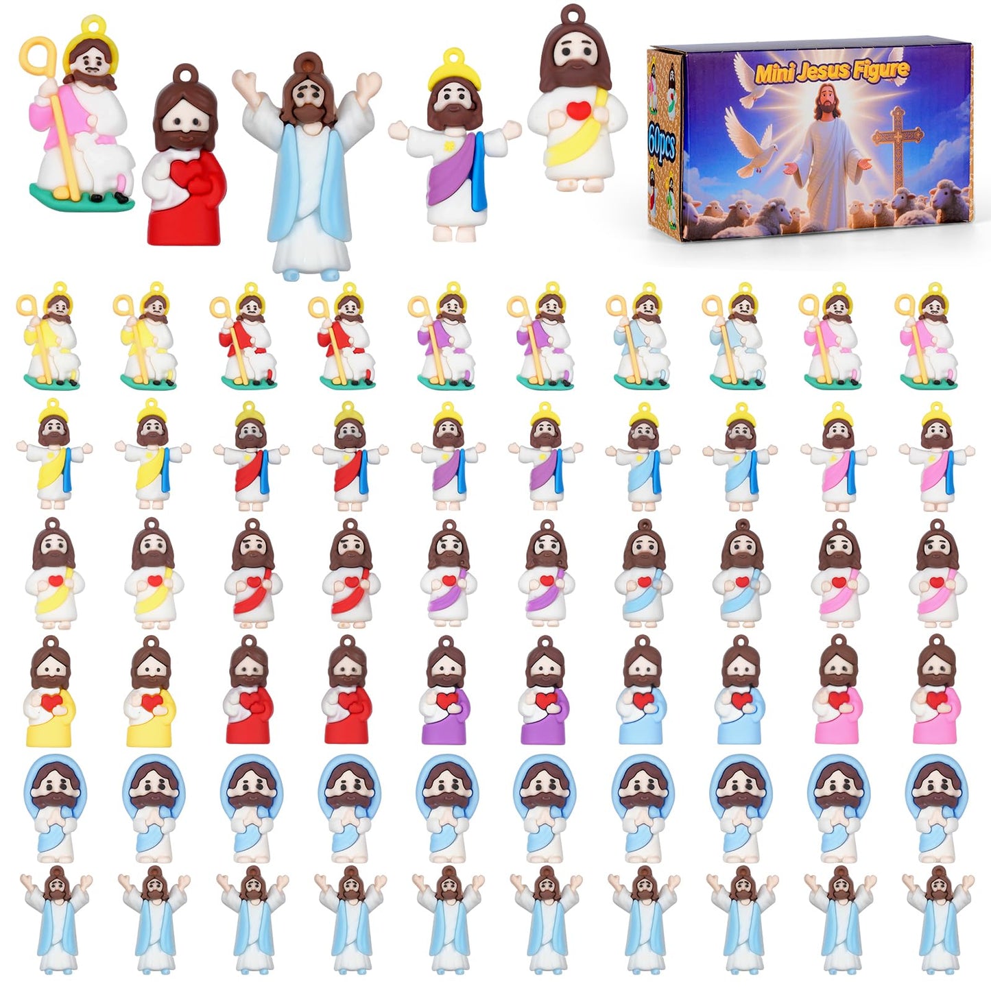 60PCS Mini Little Jesus Figures,Easter Basket Stuffers Jesus Figurines in Bulk Jesus Loves You Tiny Jesus Figures,Pocket Miniature Figurines to Hide and Seek Easter Basket Essentials