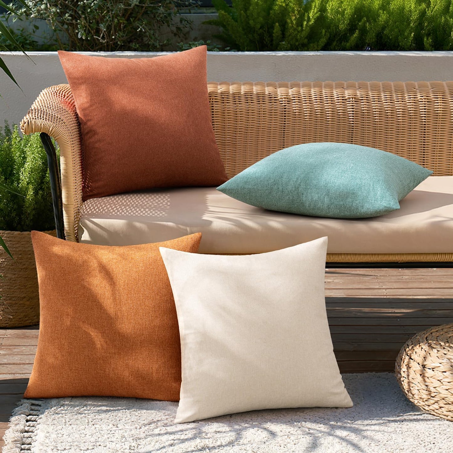 MIULEE Decorative Outdoor Throw Pillow Covers - Waterproof Farmhouse Cushion Cases | 18x18 Inch, Orange Rust (Pack of 4)