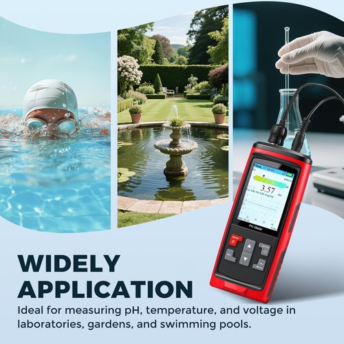 Bonvoisin PH Meter for Water Real-time PH, Temperature, Voltage Measurements in Water with Calibration, Digital PH Tester for Hydroponic Systems, Plant Grow, Pool
