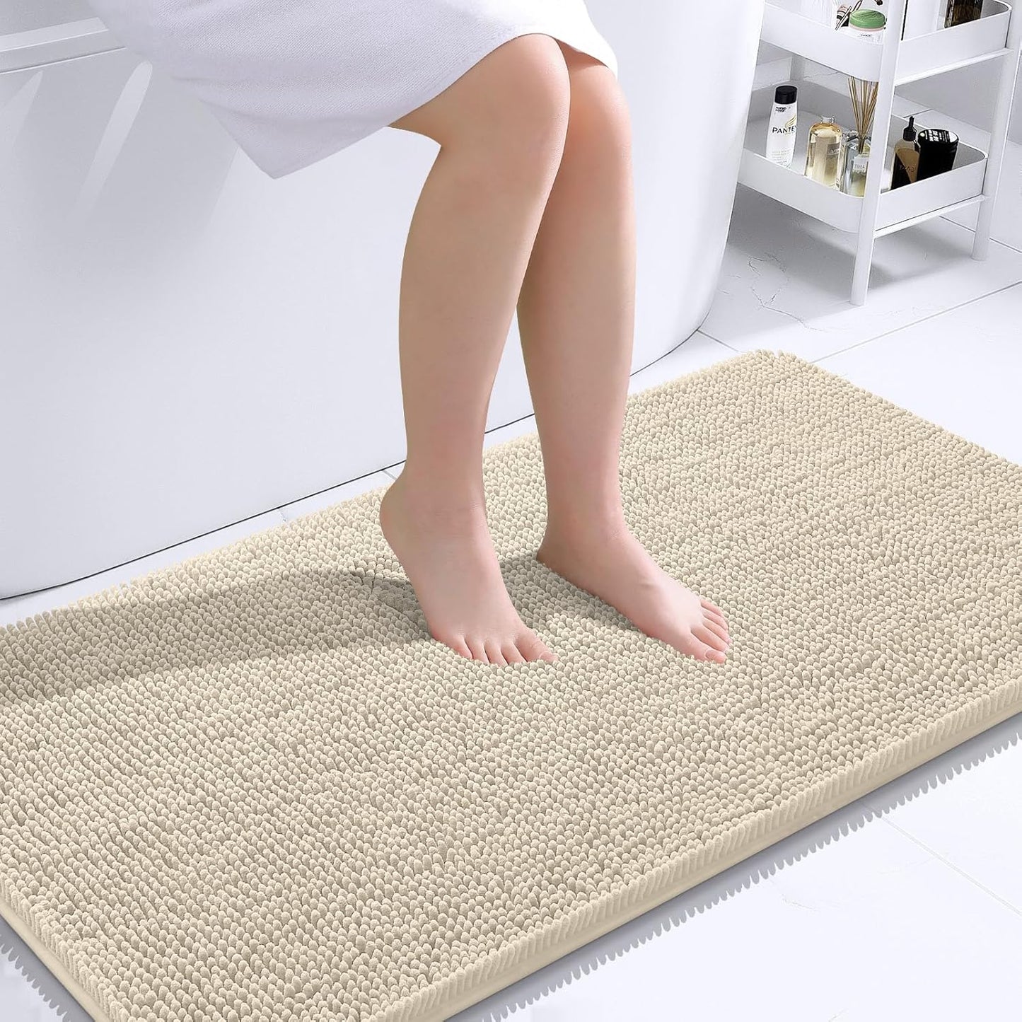OLANLY Bathroom Runner Rugs - Extra Soft Chenille Bath Mats | Quick Dry, Machine Washable, 44x24, Sand