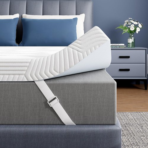 ELEMUSE Gel Memory Foam Mattress Topper - 3 Inch Queen Size for Pressure Relief & Back Pain Relief | Non-Slip, Washable Cover