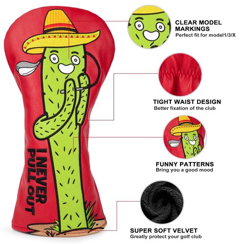 Funny Driver Headcover Mexican Cactus Style Golf Driver Club Head Cover fits for 460cc Golf Gift for Men Golfers