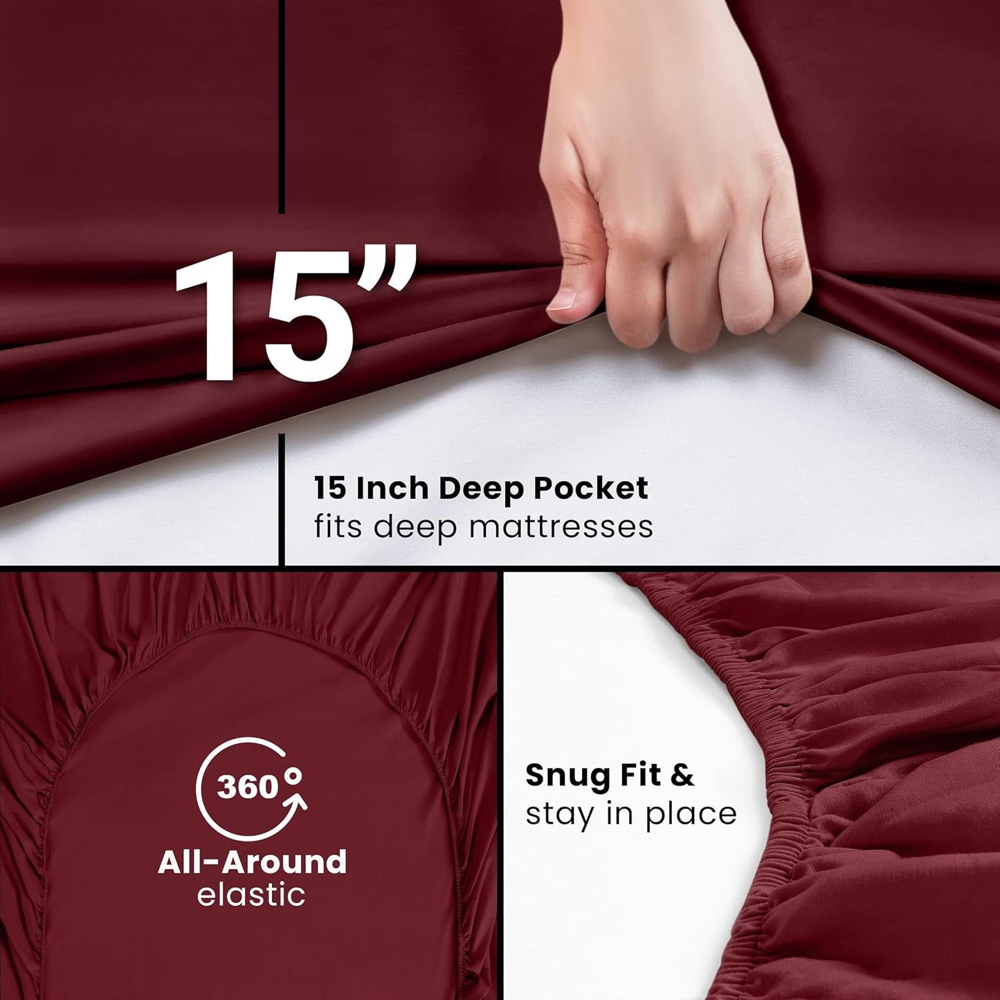 Utopia Bedding Twin XL Fitted Sheets - Soft Brushed Microfiber with Deep Pockets - 2 Pack in Burgundy