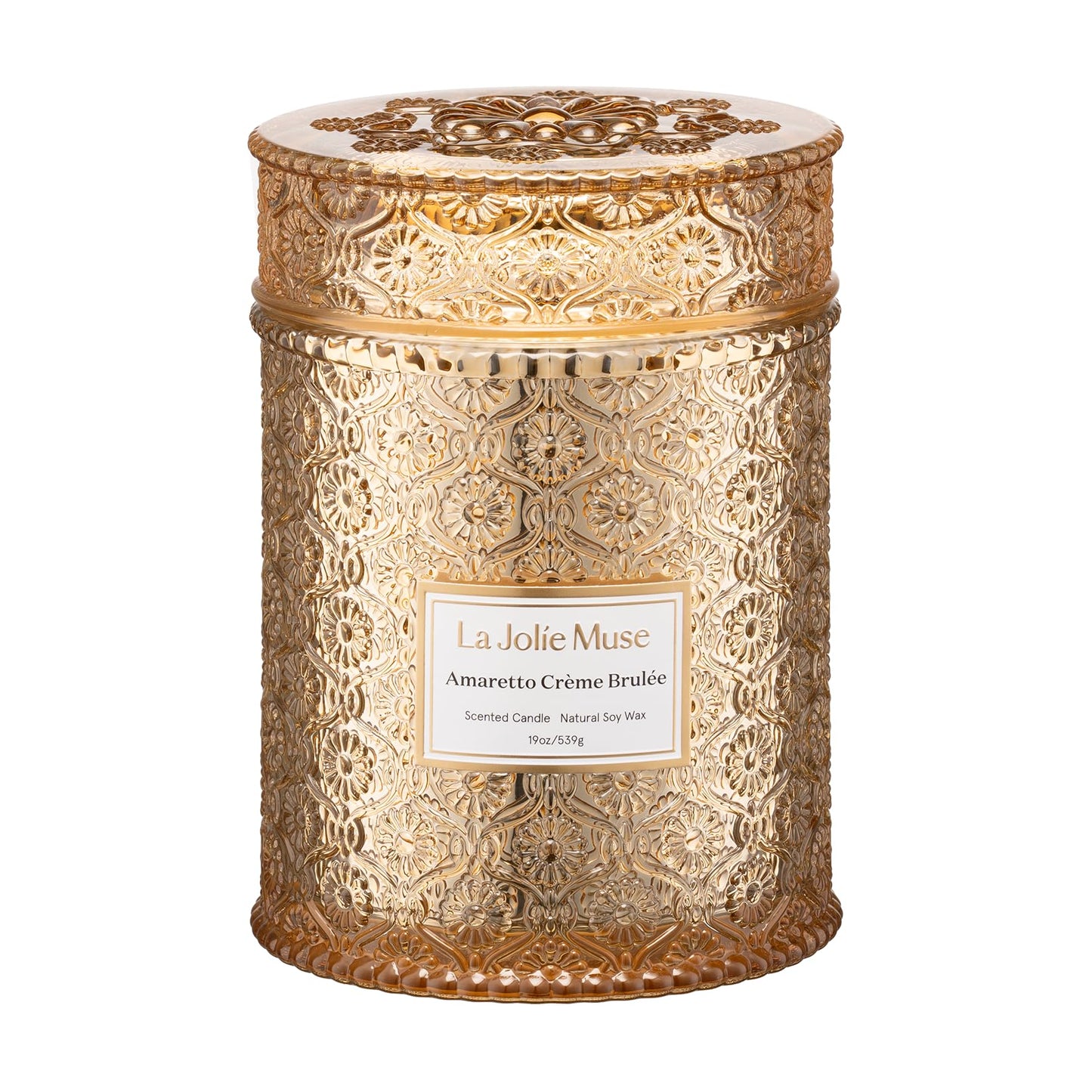 LA JOLIE MUSE Amaretto Crème Brûlée Scented Candle | Almond Liqueur, Dried Fruit & Caramel | 19 oz Wooden Wick | 90 Hours Clean Burn | Candle Gift for Hosts | Elegant Home Decor