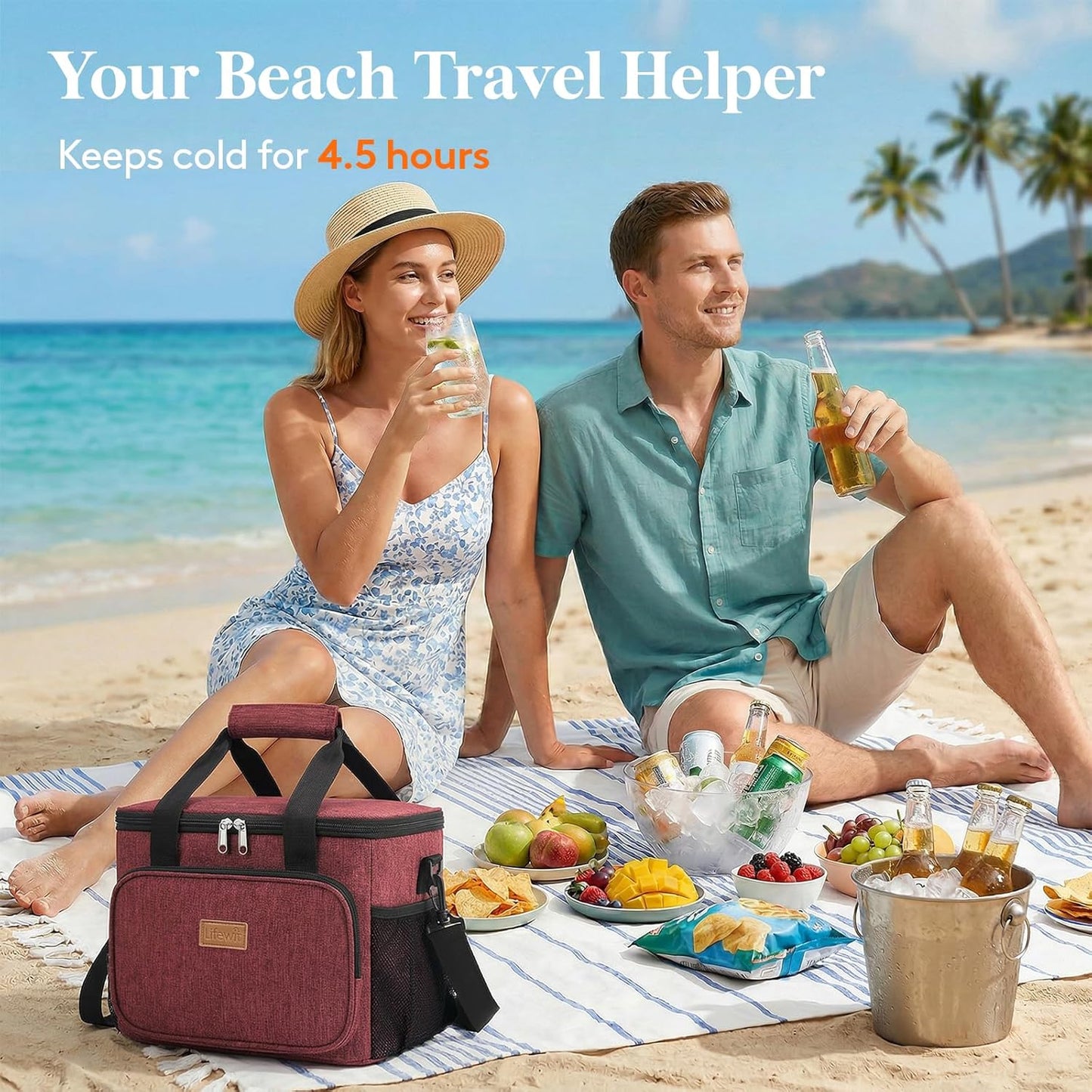 Lifewit Insulated Lunch Bag - Large Soft Cooler Tote for Adults | Burgundy 24-Can Capacity (15L)