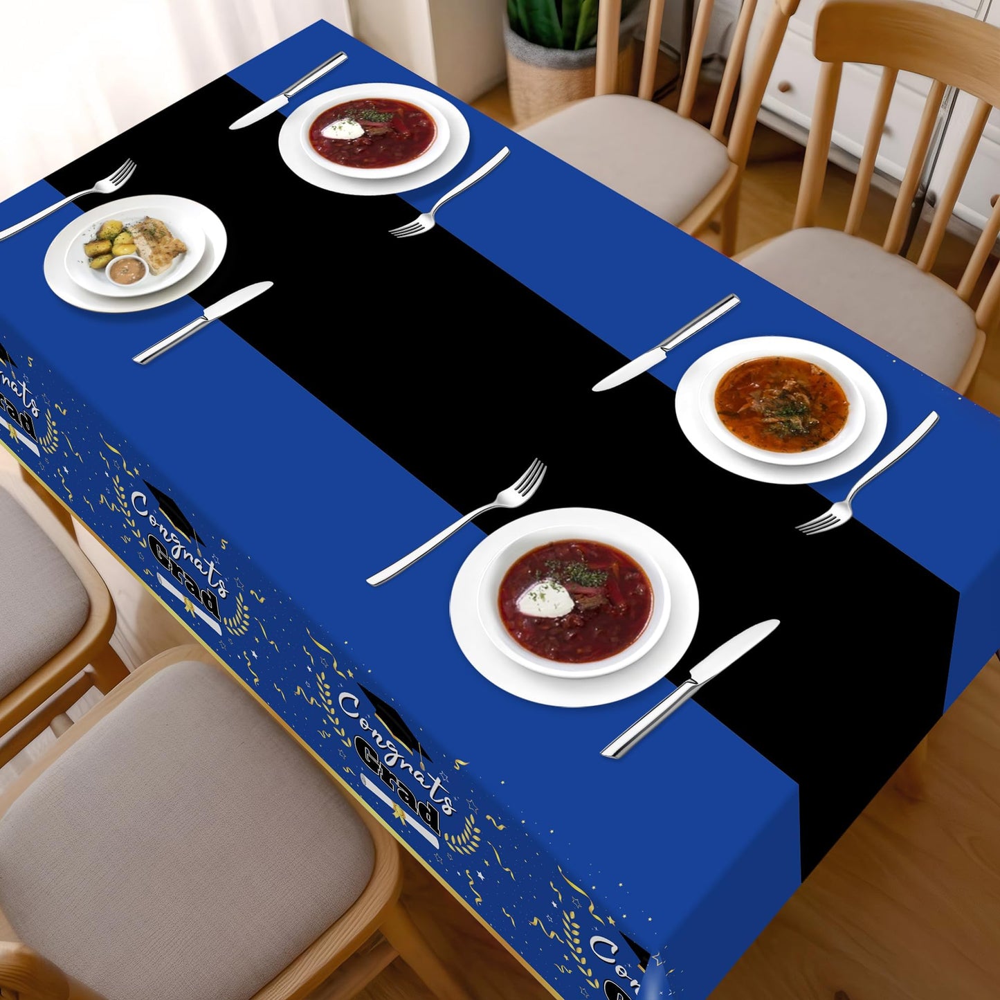 Childom 2 Pack Graduation Tablecloth,Graduation Decorations Class of 2026 Graduation Party Decorations,54"x108" Blue and Gold Plastic Table Cloth Disposable Rectangle for Home,School,Party Supplies