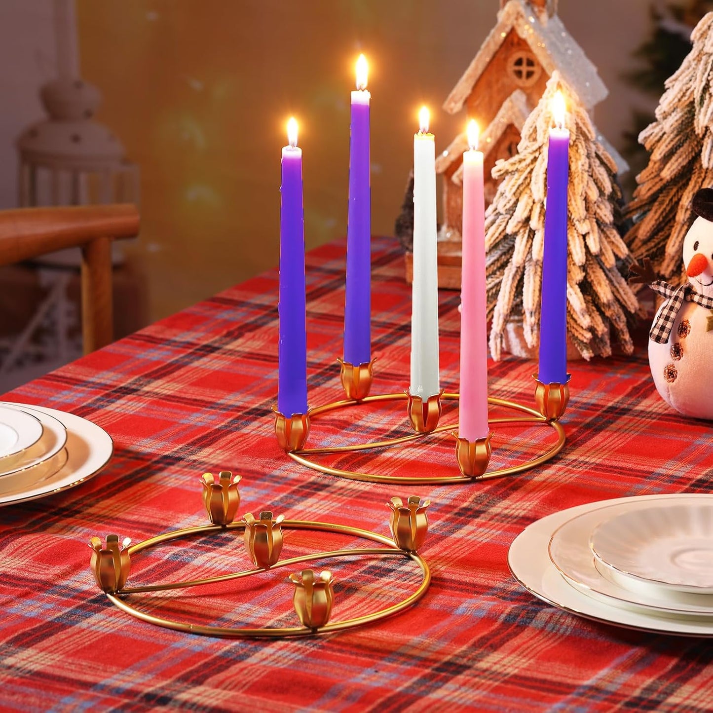 Sliner Christmas Advent Wreath Ring - 4 Pcs Gold Candle Holder for Festive Home Decor