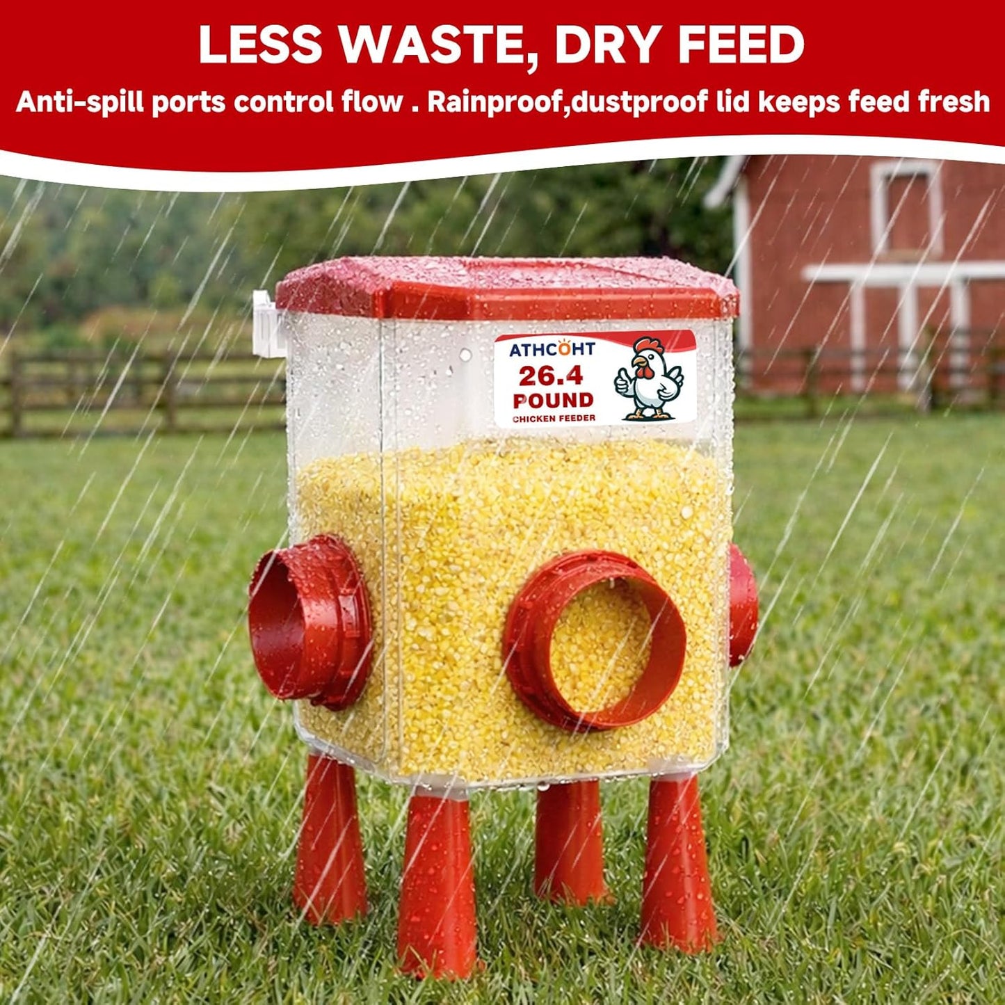 Skiennix Large Chicken Feeder & Waterer Set - 3.1 Gallon Automatic System with 4 Cups & 3 Ports | No Waste Poultry Accessories for Hens