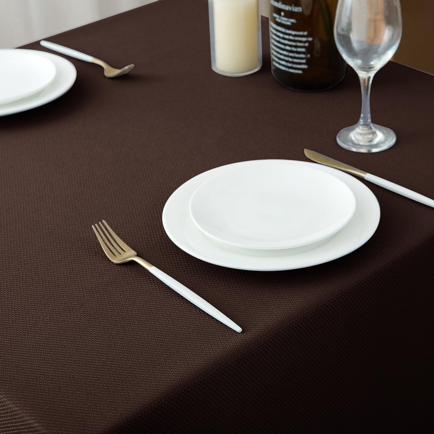 Biscaynebay Textured Fabric Square Tablecloth 54x54 Inch, Brown Water Resistant Table Cloth Small Card Folding Table Covers Linen for Dining, Kitchen, Wedding and Parties etc. Machine Washable