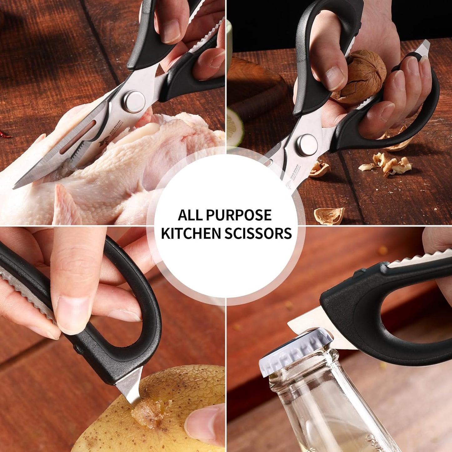 MAD SHARK Kitchen Scissors - Heavy Duty Stainless Steel Utility Shears with Comfort Grip | Black