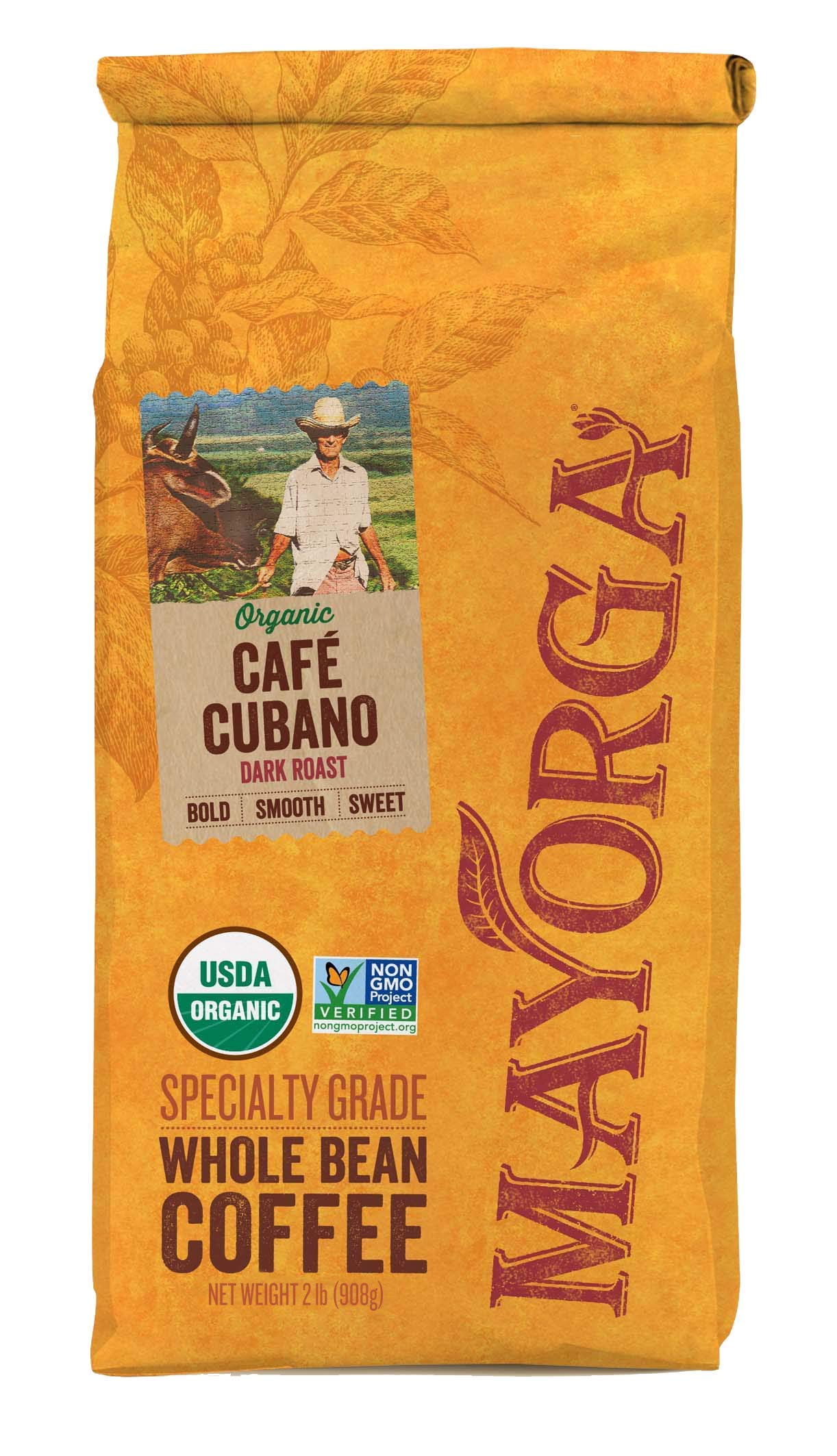 Mayorga Organics Café Cubano, Dark Roast Whole Bean Coffee, 2lbs Bag, Specialty-Grade, 100% USDA Organic, Non-GMO Verified, Direct Trade, Kosher - PACK OF 2