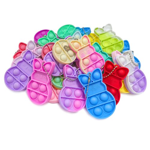 24 PCS Prefilled Easter Eggs with Bunny Pop Bubble Fidget Keychains Toy Inside for Kids Boys Girls Easter Basket Stuffers Party Favors Easter Egg Fillers Hunt