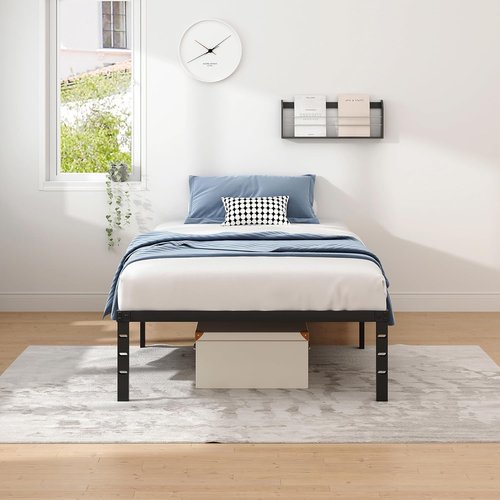 Jeton Metal Bed Frame - Twin Size Sturdy Mattress Foundation with Storage Space | Easy Assembly, Black, 14 Inch