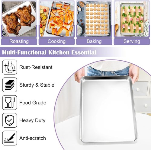E-far Large Baking Sheet Set - 20 x 14 Inch Stainless Steel Cookie Pans with Wire Racks | Non-Toxic & Heavy Duty