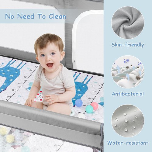 JINXIA Baby Playpen - Large Climb-Proof Safety Play Yard with Soft Mesh Mat | 75" x 59" - Grey