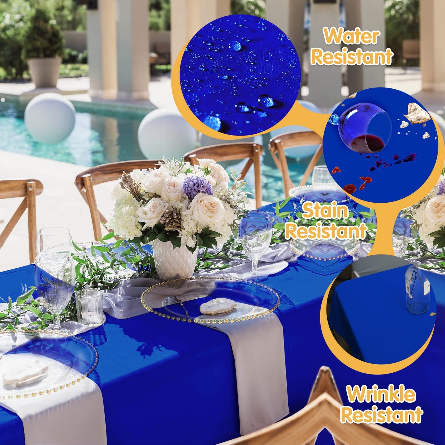 BRILLMAX 8 Pack Royal Blue Tablecloths 60 x 126 Inch for 8ft Rectangle Tables - 150 GSM Polyester Fabric, 15" Standard Drop, Water, Stain & Wrinkle Resistant Cloth Cover for Wedding Dining Buffet
