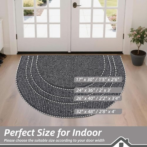 BEQHAUSE Dirt Trapper Door Mat - Non-Slip, Washable Half Circle | 17" x 30", Charcoal Entryway Rug