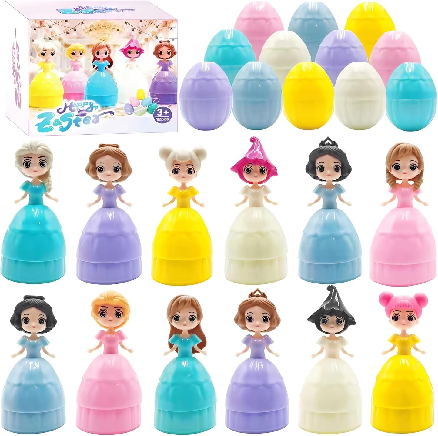 NICENINE Easter Eggs for Kids - 12 Piece Prefilled Princess Eggs | Perfect Goodie Bag Stuffers for Ages 3+