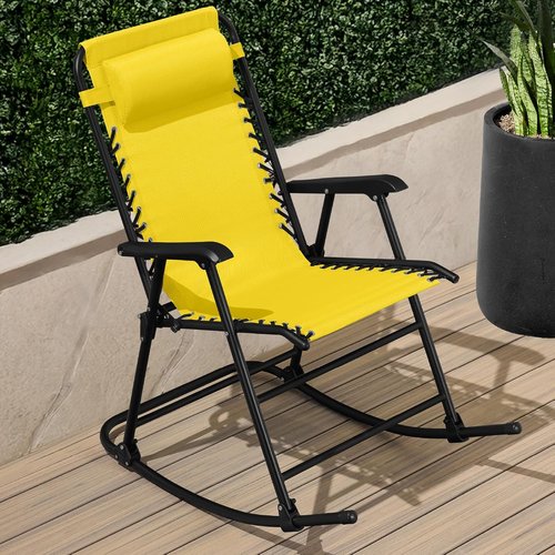 Best Choice Products Outdoor Zero Gravity Rocking Chair - Folding Reclining Patio Lounge with Adjustable Pillow | Sunflower Yellow