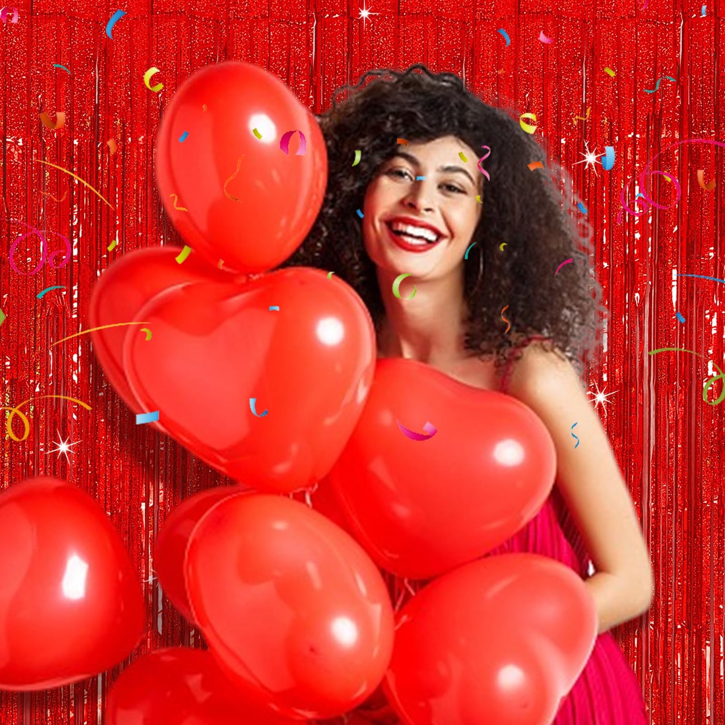 Tinsel Curtain Backdrop Red Birthday Party Decorations 2 Packs Glitter Foil Fringe Curtain Decor Streamers Photo Booth for Christmas Wedding Halloween Graduation