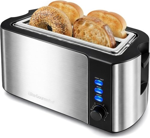 Elite Gourmet ECT-3100 4-Slice Toaster - Extra Wide Slots for Bagels & Sourdough | 6 Browning Settings | Stainless Steel