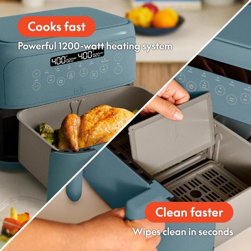 Bella 4 Qt TriZone Air Fryer - EverGood™ Ceramic Nonstick Coating, Dual Basket Design, Digital Touchscreen | 1200 Watt, Surf Color