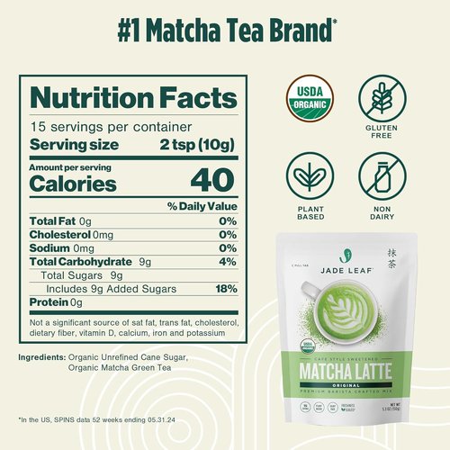 Jade Leaf Matcha Organic Matcha Latte Mix - Lightly Sweet Japanese Green Tea Powder, 5.3 Ounce | Café Style Blend