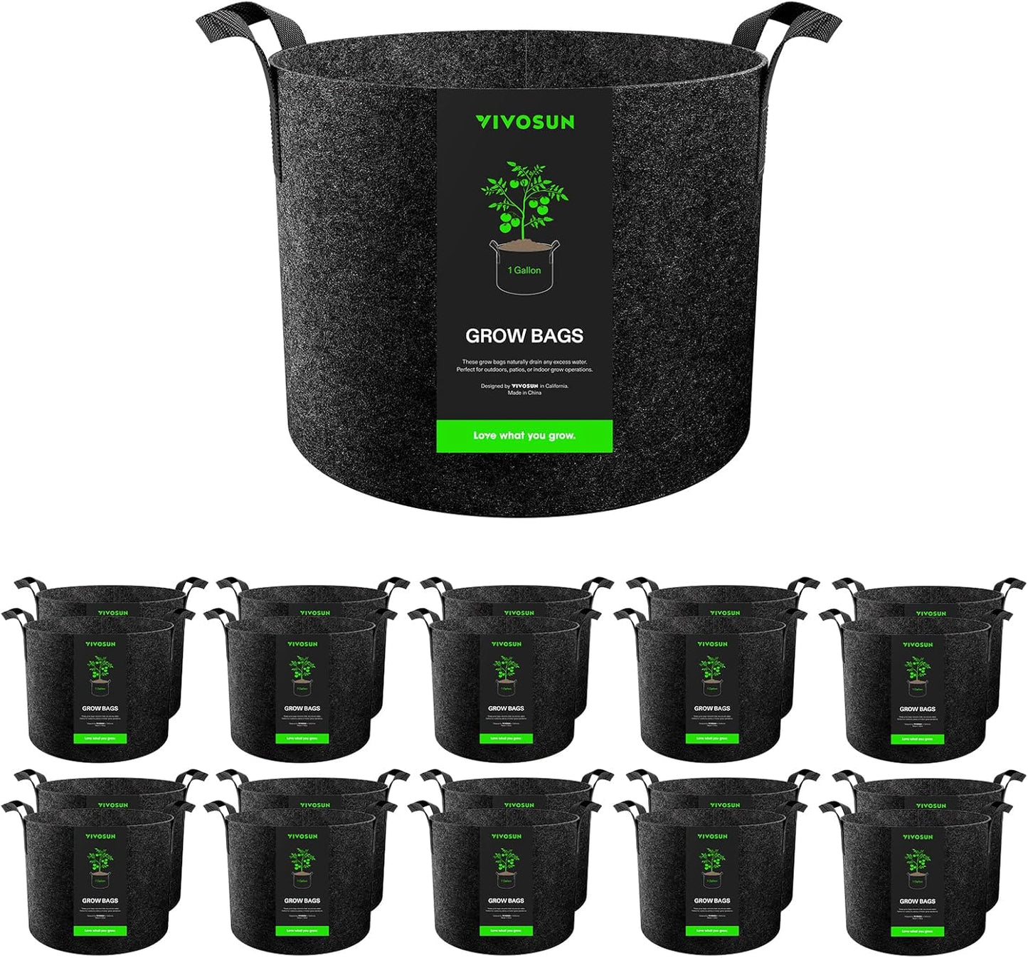 VIVOSUN 1 Gallon Grow Bags - Heavy Duty Nonwoven Fabric Pots with Handles for Flowers & Vegetables - 20-Pack