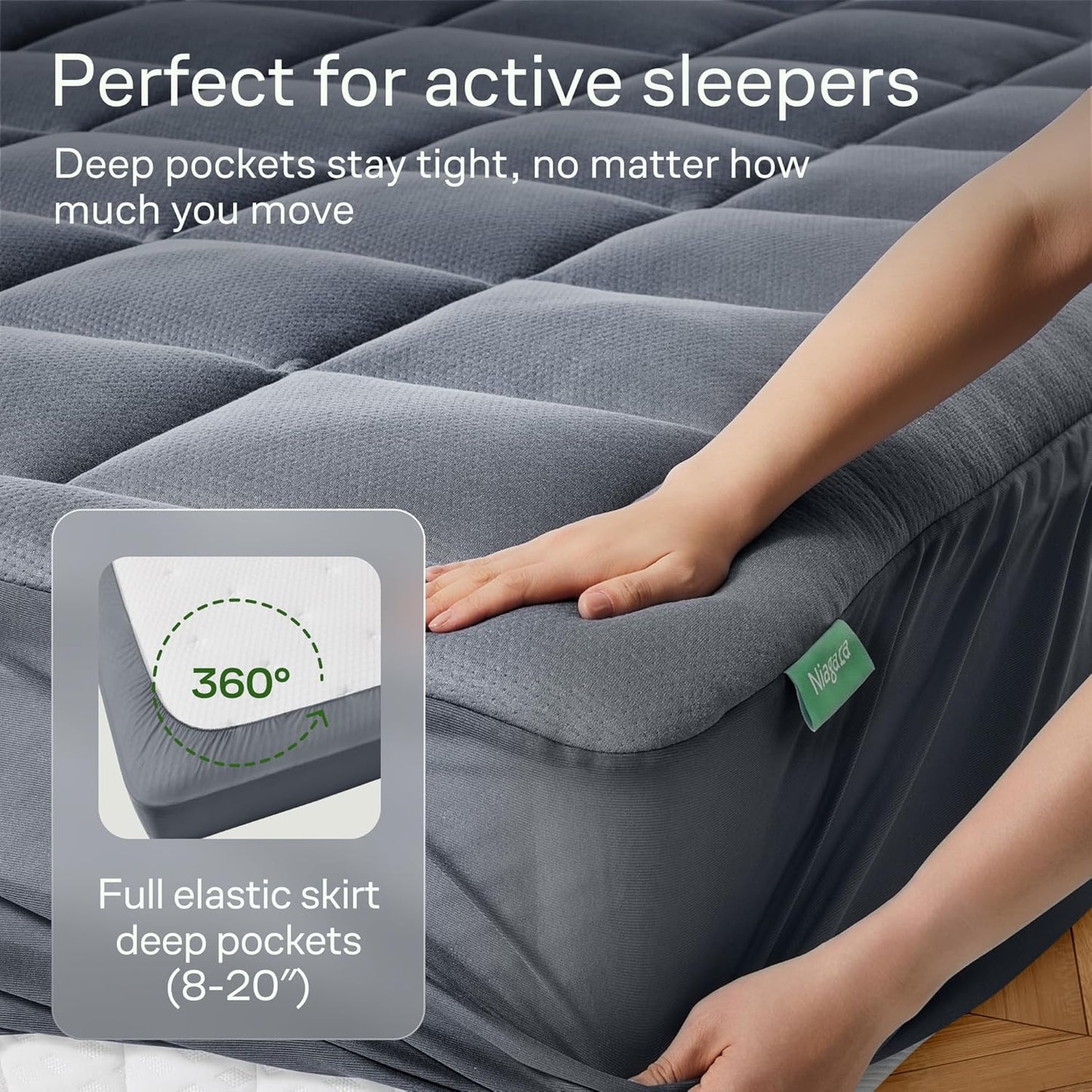 Niagara Sleep Solution Ultra Soft Mattress Topper - Bamboo Viscose Pillow Top for Back Pain Relief | Queen Size, Gray
