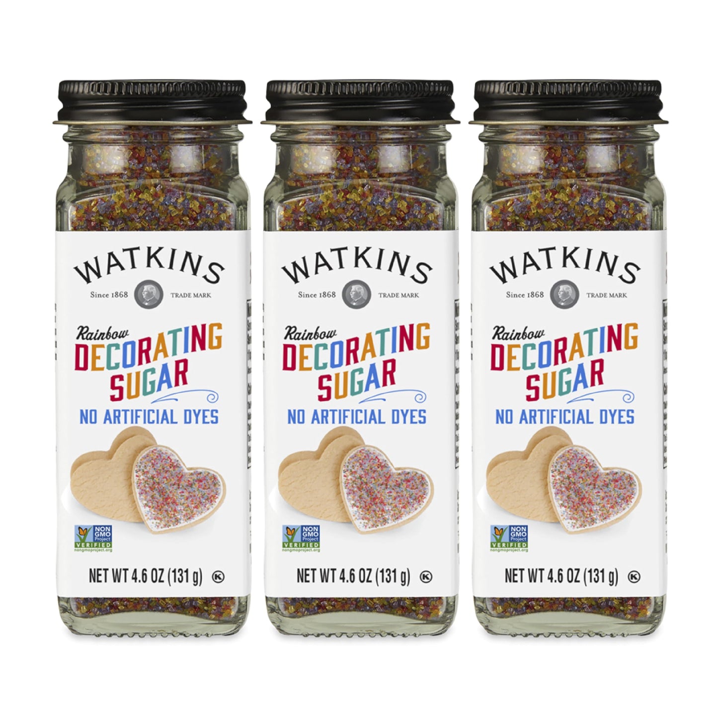 Watkins Rainbow Decorating Sugar, Non-GMO, 4.6 Ounce, Pack of 3