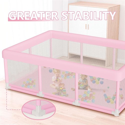Hiaksedt Large Baby Playpen - 74"x50" Pink Play Pen for Babies & Toddlers | Safe, Soft, Skin-Friendly Fabric with Zipper Gates