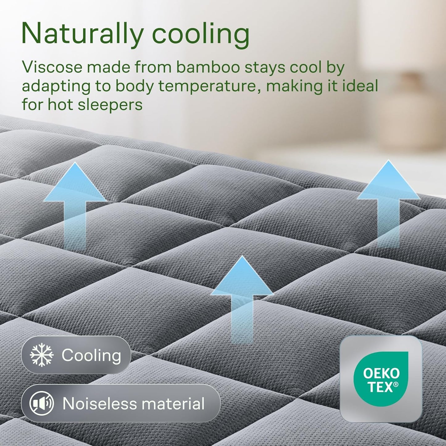 Niagara Sleep Solution Ultra Soft Full Size Mattress Topper - Bamboo Viscose Pillow Top for Back Pain Relief - Naturally Cooling, Gray