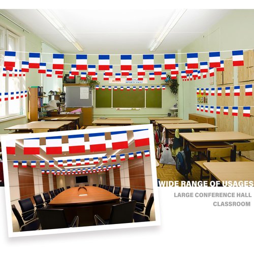 France String Flag Pennant Banner, Small Mini French Flags Bunting Banner, 14th of July French Bastille Day National Country Decoration for School, Party, Sports Events, Festival, 33 Feet 30 Flags