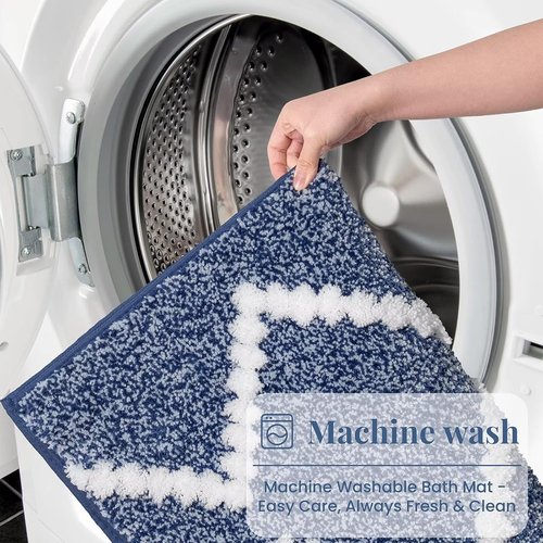 DEXDE Bathroom Rugs - Extra Soft Microfiber Runner | Non-Slip, Quick Dry, 60x24 Inches, Blue