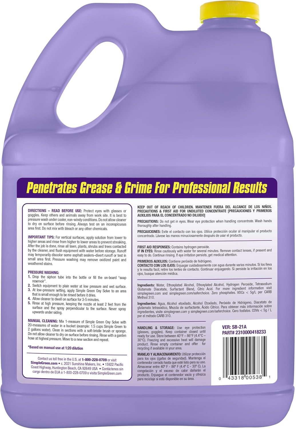 Simple Green Oxy Solve Concrete Cleaner - Powerful Pressure Washer Formula, 128 Fl. Oz, Unscented