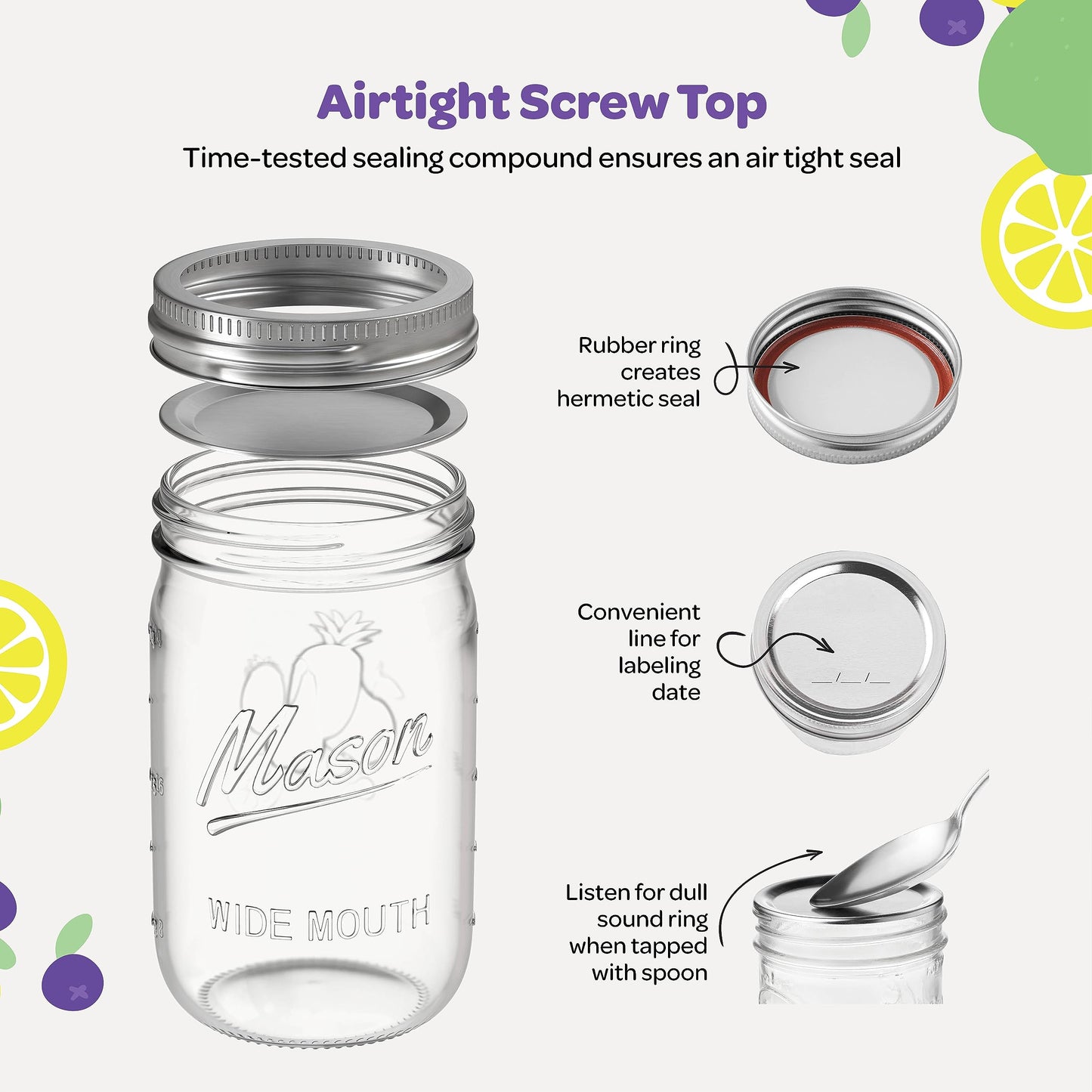 SEWANTA Wide Mouth Mason Jars 32 oz [4 Pack] With Mason Jar Lids and Bands, Mason Jars 32 oz - For Canning, Fermenting, Pickling - Jar Decor - Microwave/Dishwasher Safe.