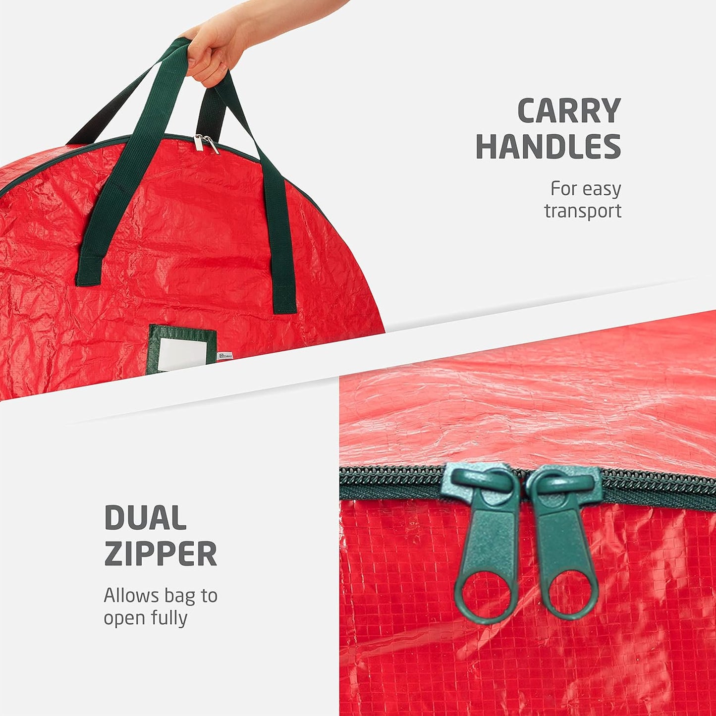 ZOBER Christmas Wreath Storage Container - 30 Inch Durable Wreath Bag with Dual Zippers & Strong Handles - Red