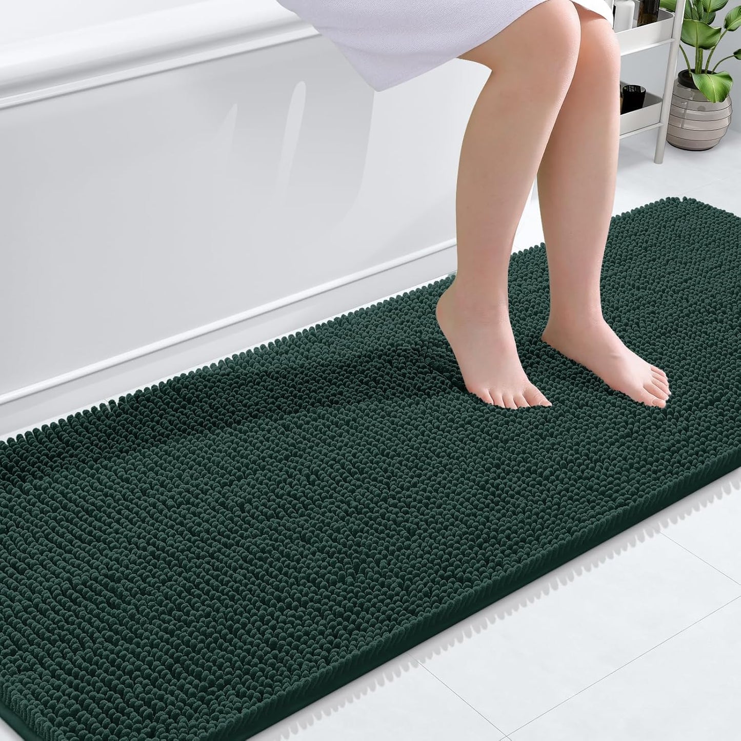OLANLY Bathroom Runner Rugs - Soft Absorbent Chenille | Quick-Dry Rubber Backing, 70x24, Blackish Green