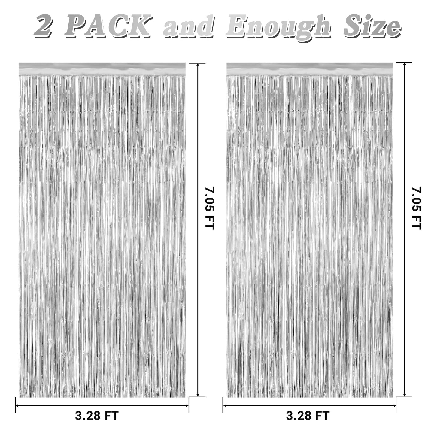 2 Pack Tinsel Backdrop, 3.28 FT x 7.05 FT Birthday Party Decorations, Silver Party Streamer Fringe Curtains Foil Backdrop, Metallic Silver Photo Props Party Supplies Party Decor
