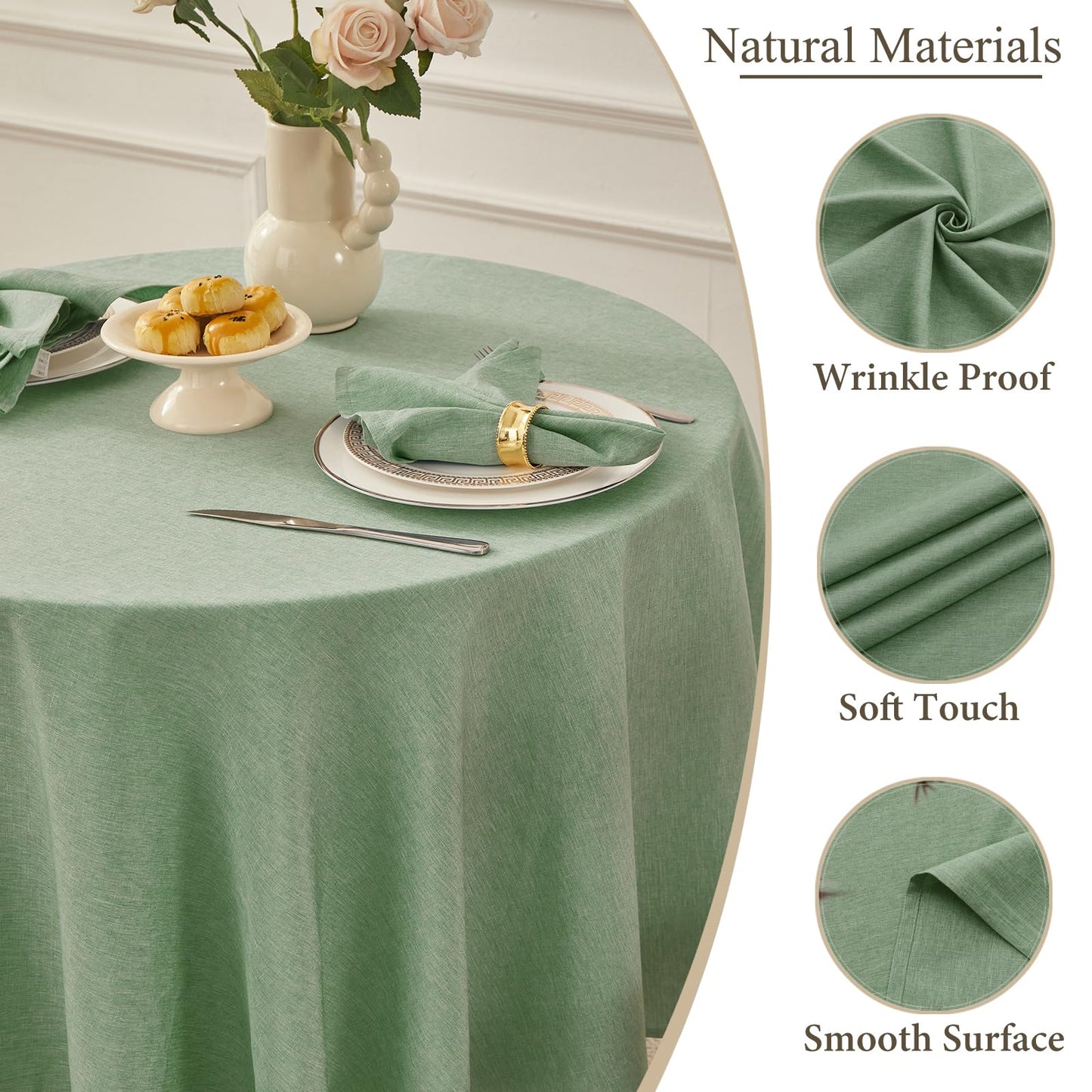 UKOMIUT Rectangle Table Cloth, Waterproof and Stain Resistant Linen Style Farmhouse Tablecloth, Washable Faux Decoration Fabric Table Cover for Kitchen Dinning or Outdoor use, Sage Green 52 x 70 Inch