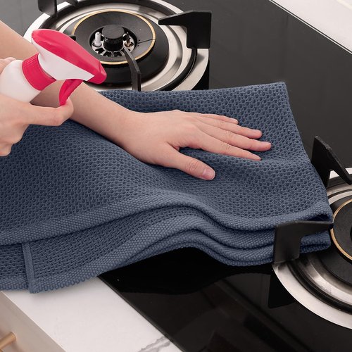 Homaxy 100% Cotton Oversized Waffle Weave Kitchen Dish Towels, 3-Pack Ultra Soft Absorbent Dish Towels, Quick Drying Cleaning Towels, 20 x 28 Inches, Dark Grey