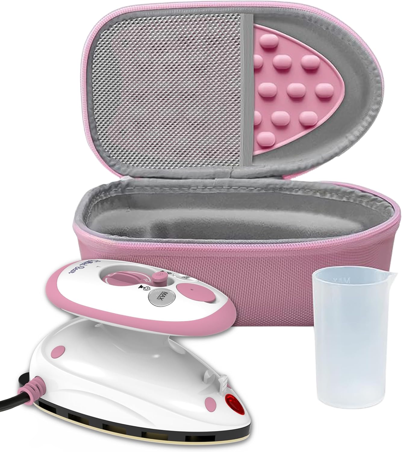 Quilted Bear Mini Steam Iron - Lightweight Travel Iron for Effortless Quilting & Wrinkle-Free Clothes | Pink with Carry Case & Iron Rest Set