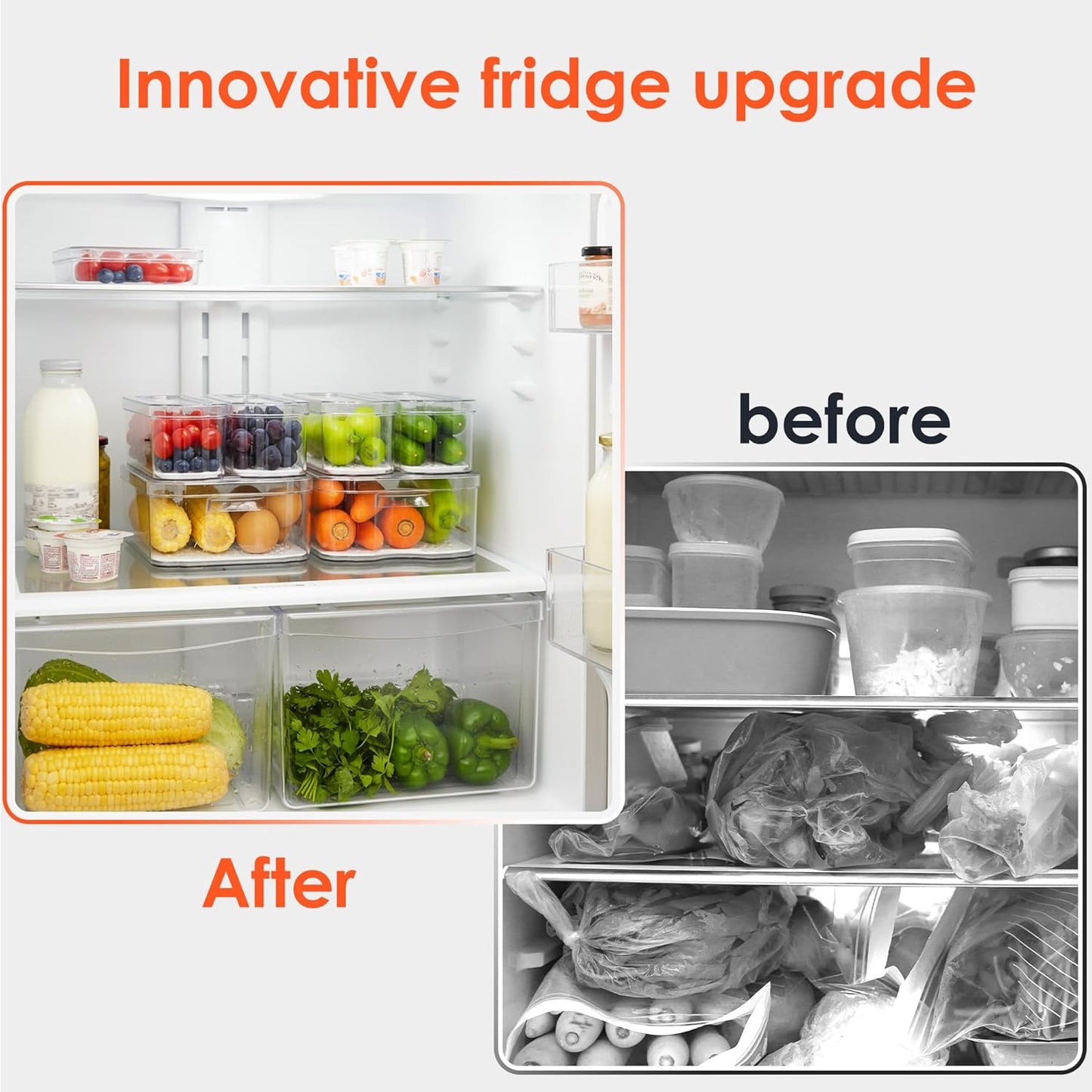 SMRCAD Fridge Organizer Bins - 6 Pack Clear Storage Containers with Lids for Kitchen & Pantry