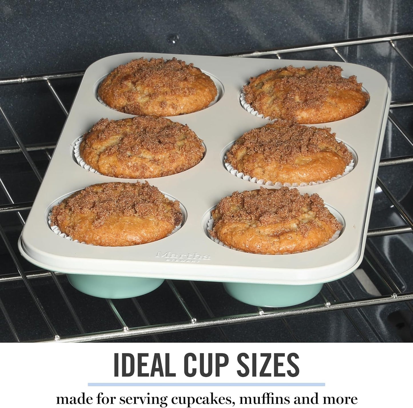 Martha Stewart Gallen Nonstick Carbon Steel Muffin Pan - 6 Cup Teal Bakeware for Perfect Muffins & Cupcakes