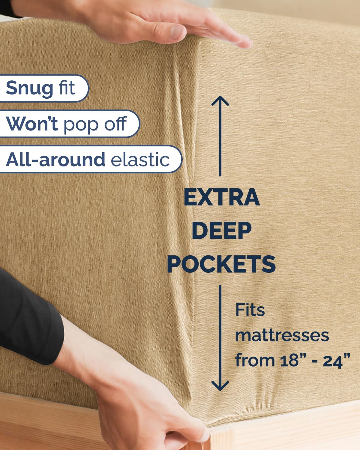 Skiennix Extra Deep Twin XL Sheet Set | 4-Piece Breathable Cooling Bedding - Soft, Wrinkle-Free, Easy Fit - Heathered Tan