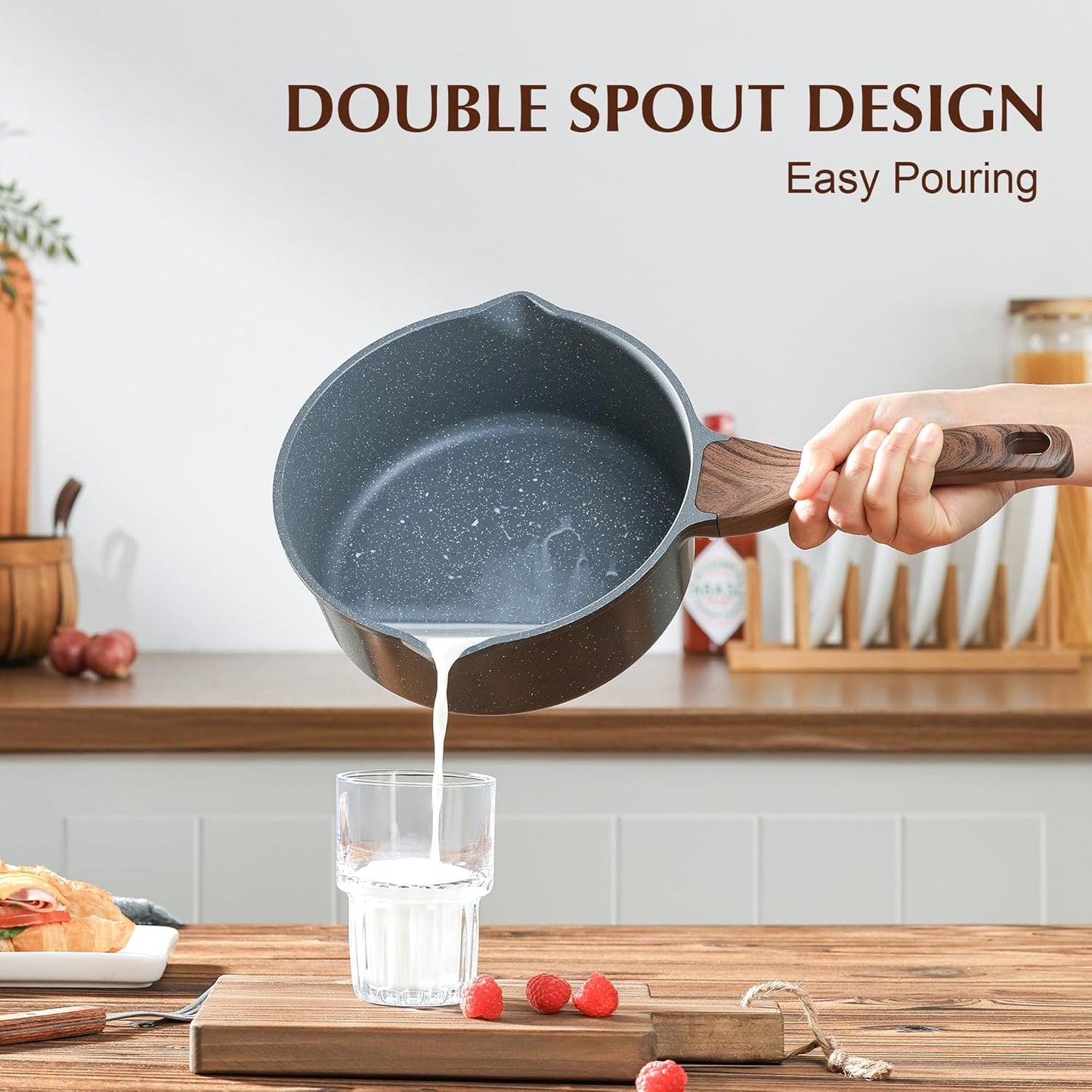 SENSARTE Nonstick Sauce Pan - 3.0 Quart Swiss Granite Coating | Induction Compatible with Lid